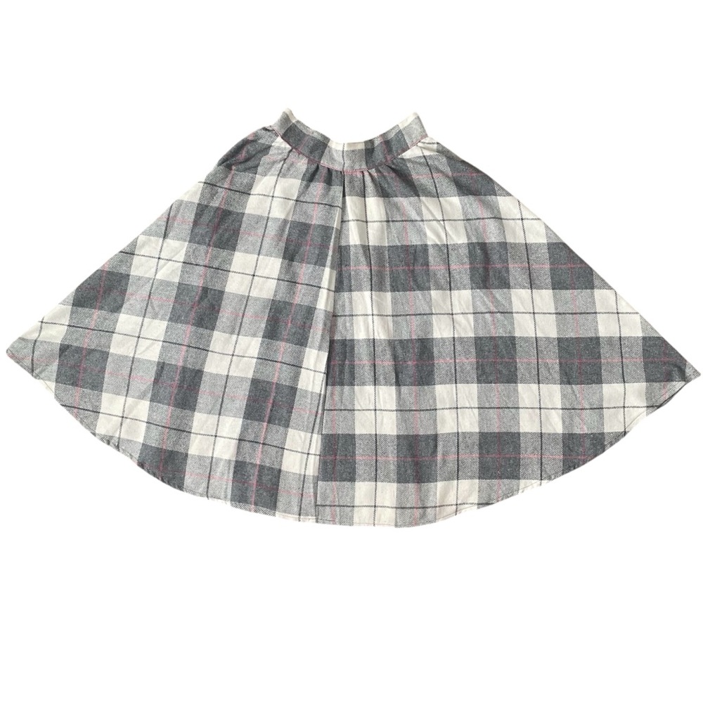 Vintage 90s Plaid Wool Midi Skirt Neutral Academia Quiet Luxury Preppy Small - Picture 9 of 9
